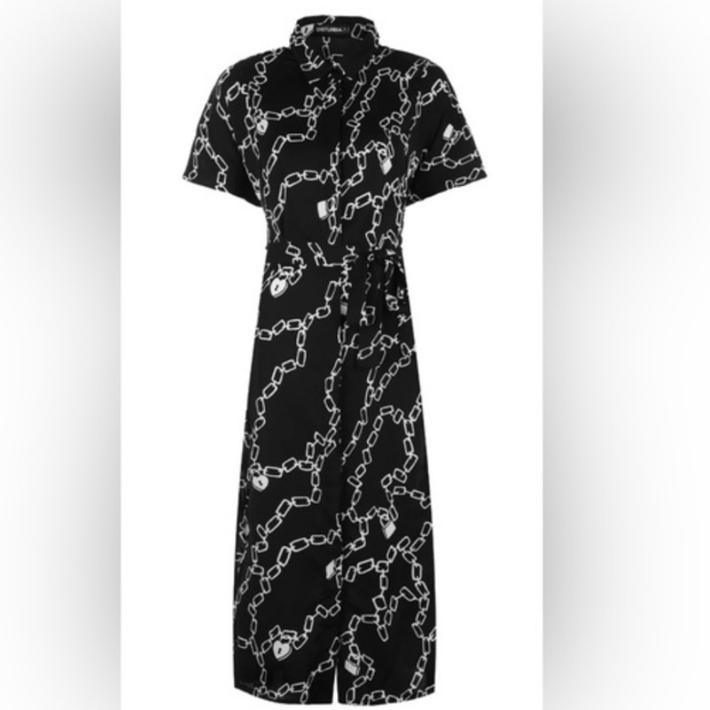 Disturbia Black Chain Print Shirt Dress - Picture 3 of 5